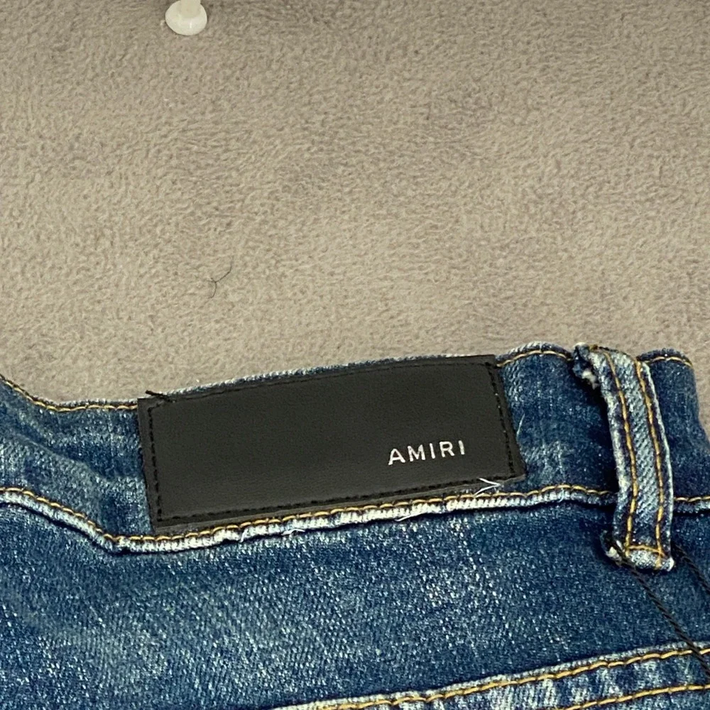 Amiri Men Blue Distressed Graphic Palm Tree Patch Denim Jeans 32